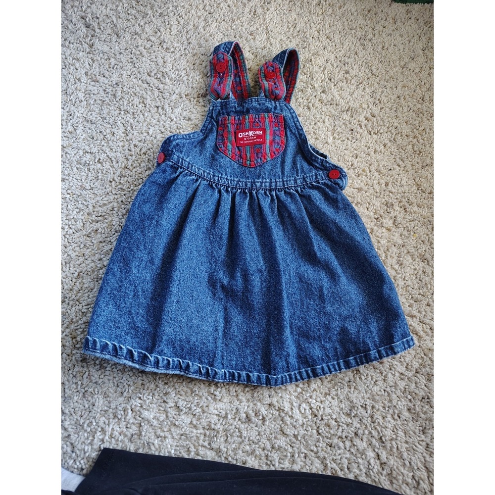 Vintage 90s Oshkosh B gosh Apple Denim Skirtall Overall Dress Girls 3T USA Made